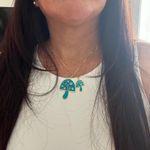 Teal Mushroom Pendant with Multicolored Gems Blue Photo 2