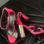 Call it spring  Red Sandals size 8.5, chunky silver 4” heel Photo 2