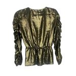 ZARA  Metallic V Neck Ruched Long Sleeve Top Elastic Waist Lightweight S Gold Photo 13