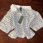 Wild Fable  Striped Boxy Cropped Polo Tee Grey/White NWT Rugby Photo 0