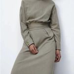 ZARA  Linen Blend Midi Khaki Belted Dress Size XS Photo 6