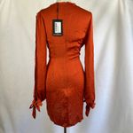Pretty Little Thing New Rust Satin Twist Front Open Sleeve Wrap Dress Size 4 Photo 8