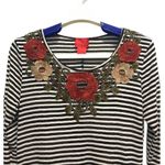 V CRISTINA Tunic Top Women Size Small Striped Embroidered V Neck Shark bite Hem Photo 1
