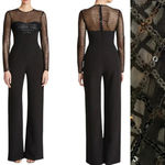 Halston Heritage Halston Jac Sequin Illusion Neck Crepe Wide Leg Jumpsuit Black Size 2 NWT Photo 1