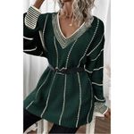 Dokotoo Women's Green Striped Knitted Long Sleeve Pullover Sweater Size XL Photo 1