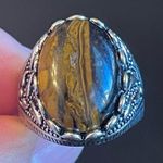 Natural oval tigers eye stone S925 silver ring size 9 Photo 4