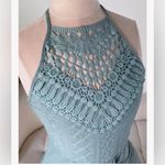 NEW Sage Green Halter Dress A Line Eyelet Crochet Midi Dress M Size M Photo 3