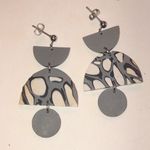 Gray and Black Retro Boho Clay Geometric Earrings Photo 3