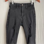 Hollister Curvy High Rise Jean Legging Skinny Black Stretch Distressed Denim Photo 5
