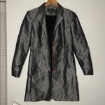 EXPRESS Vintage Silver Trench Coat Pockets Nylon Shimmer Lined Y2K Small 3/4 Photo 3