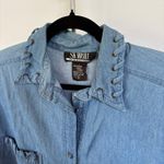Vintage 90s Denim Western Shirt Rodeo Coastal Cowgirl Button Down Jean Large Blue Photo 1