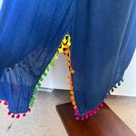 Riviera Sun Embroidered Denim Maxi Dress Sz S Festival Pom Poms Hanky Hem Boho Blue Photo 13