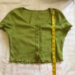 Green ruffle button up crop top sweater cardigan Great condition. Necklace not included Photo 3