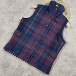 Woolrich  Women’s Wool Blend Plaid Vest Full Button Academia in Purple Navy L Photo 0