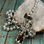 Crystal cross necklace on fashion pearl chain Silver Photo 5