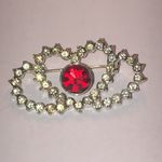Angel Brand Elegant Silver Tone and Red Rhinestone Heart Brooch Photo 1