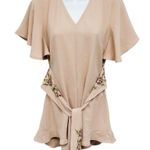 Anthropologie Entro Floral Embroidered Waist Tie Short Sleeve V-Neck Cottagecore Romper Photo 0