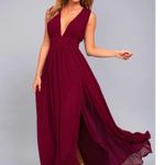 Lulus Sleeveless V-Neck Maxi Dress Women's Small Burgundy Slit V-Back NWT Photo 10