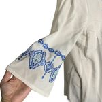 Solitaire Boho Cover Up Embroidered Tunic M White V Neck Lace Up Tassels Photo 4