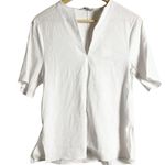 Vince White Boxy Linen Poplin Split Neck Short Sleeve Top Size XS Photo 1