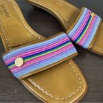 Eric Javits Sandals Womens 8 Multi Color Rainbow Stripe Open Toe Summer Slides Pink Photo 2