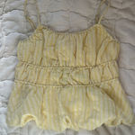 Kirious Butter Yellow Stripped Babydoll Tank Top with Ties Photo 0