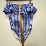 J.Crew Strapless Ruffle Swimsuit Sz 8 High Waist Striped One Piece Blue White Photo 4