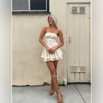 Eyelet floral ditsy mini dress strapless corset bandeau tiered ruffle butter Yellow Photo 3