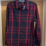 Tommy Hilfiger  Classic Fit Cotton Button Down Plaid Shirt Navy Red - size XL Photo 0