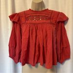 Free People  Laura Western Top Red Berry Size XS Boho Embroidered FLAW Repaired Photo 3