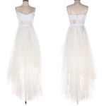 BCBGMAXAZRIA  Oly Size 6 Tiered Ruffle Tulle Evening Gown Ivory/Gardenia Photo 2