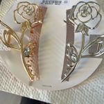 2 Roses Gold & Silver Hair Claws 5" with crystals Photo 1