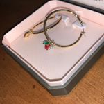 Juicy Couture  Gold Drop Hoop Earrings w Dangling Red & Silver Crystal Cherries Photo 2