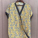 cj banks Womens Shirt Blouse Yellow Floral Faux Wrap Short Sleeve Plus Size 1X Photo 1