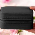 Mini Jewelry Box Portable Travel Jewelry Storage Box, PU Leather Small Organizer Black Photo 7