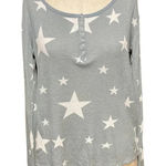 Wildfox Star Print Thermal Henley Long Sleeve Top Gray Size XS Photo 0