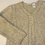 Liz Claiborne Size LARGE V-Neck Cable Knit Sweater Neutral Beige Cream Tan Photo 2