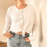 Aerie  White Long Sleeve Henley Top Photo 1