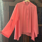 Hinge  100% silk Size M Coral Button Down Long Sleeve Blouse Photo 0