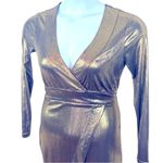 Lulus Lulu’s Metallic Gold Party Dress Small Semi Sheer Faux Wrap Night Out Photo 5
