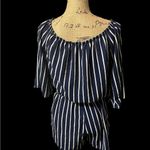 Navy and white striped jumper with statement sleeves. EUC Blue Size M Photo 4