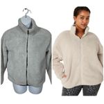 PINK - Victoria's Secret PINK Victoria’s Secret Light Gray Teddy Fleece Zip-Up Jacket Size Medium Photo 1
