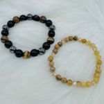 Natural Hematite Yellow Tiger Eye Beaded & Citrine Stone Bracelet Duo Photo 5