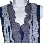 Deletta ANTHROPOLOGIE Y2K Blue Gray Sleeveless Ruffle Front V-Neck Top Small Photo 2