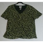 Los Angeles Apparel Los Angeles Womens Size 18 Green Animal Leopard‎ Print Ruffle Trim Career Preppy Photo 0