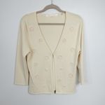Max Studio Vintage 90s Y2K Cream Floral Beaded Open Front Clasp Cardigan Photo 2