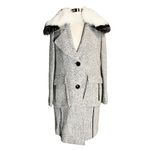 Derek Lam 10 CROSBY Tweed Coat Wool Fur Collar Pockets White Black Designer 8 Photo 9