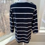 Catalina  Navy Blue White Striped Nautical Cotton 3/4 Sleeve Boat Neck Tee Shirt Photo 2