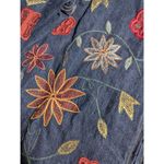 Vtg 1990s Chico's Dark Blue Denim Floral Embroidered Full Zip Jacket Sz 1 M Size M Photo 2