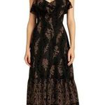 Lost + Wander Black Embroidered Ruffle Midi Dress Size L Boho Romantic Floral Photo 0